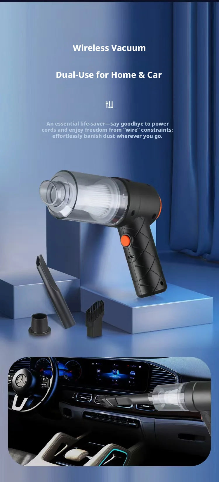 Portable Car Vacuum Cleaner With 2 In 1 Suction Blower