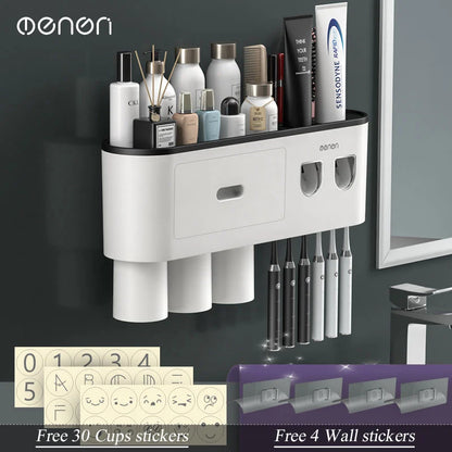 MENGNI Magnetic Wall Toothbrush Holder With Toothpaste Squeezer