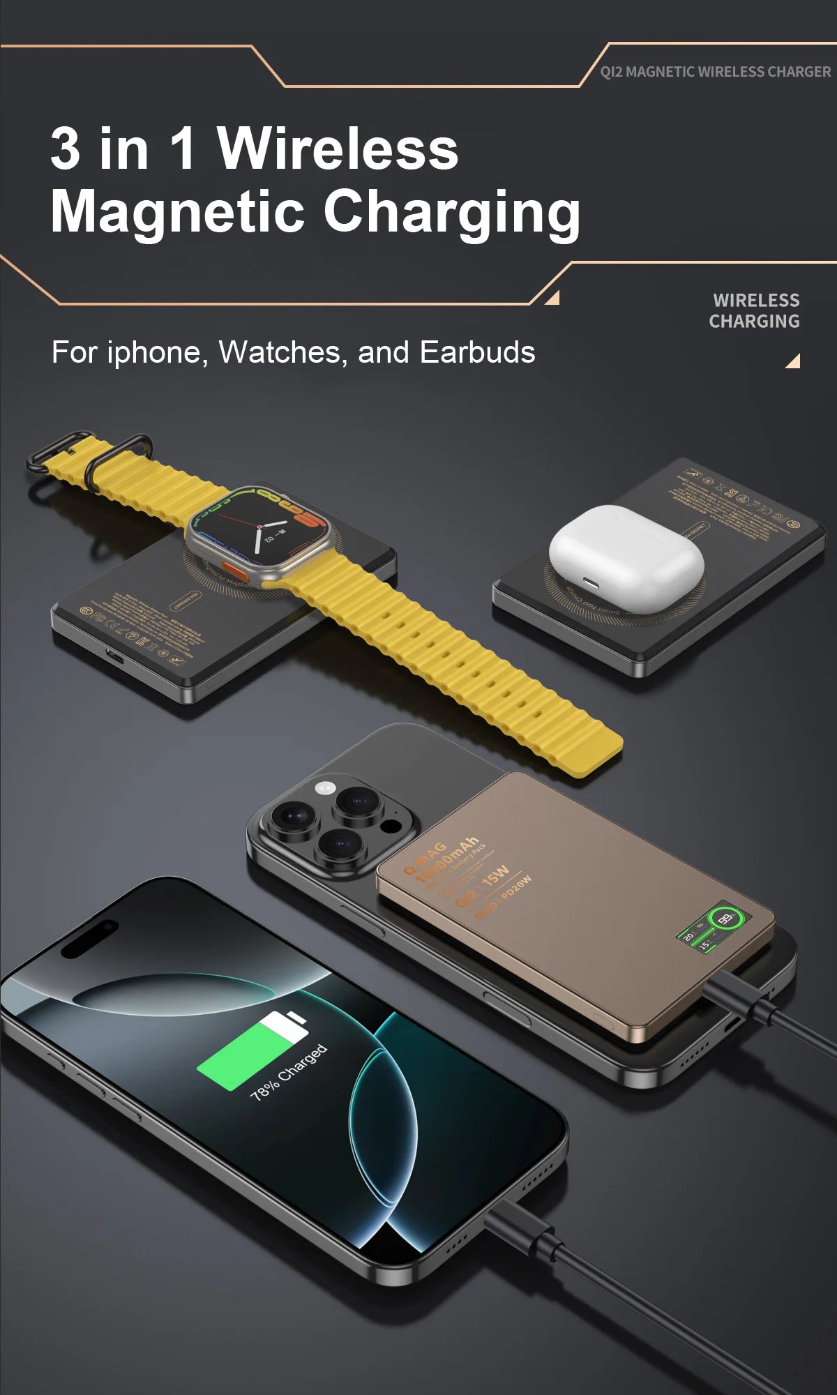 CrownQu Fast Magnetic Wireless Power Bank for iPhone Users