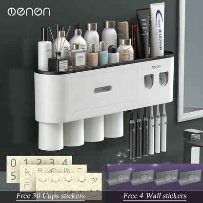 MENGNI Magnetic Wall Toothbrush Holder With Toothpaste Squeezer