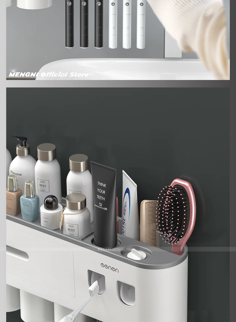 MENGNI Magnetic Wall Toothbrush Holder With Toothpaste Squeezer