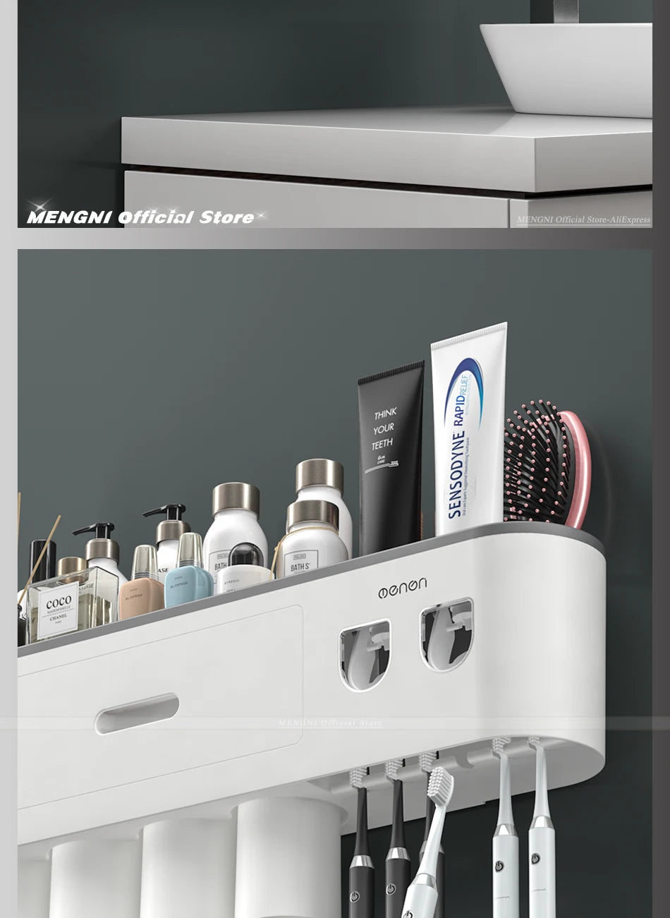 MENGNI Magnetic Wall Toothbrush Holder With Toothpaste Squeezer