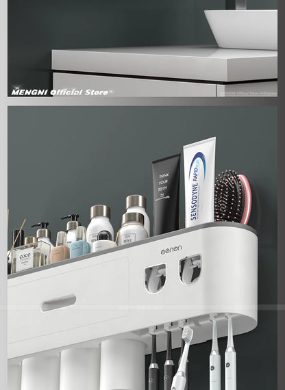 MENGNI Magnetic Wall Toothbrush Holder With Toothpaste Squeezer