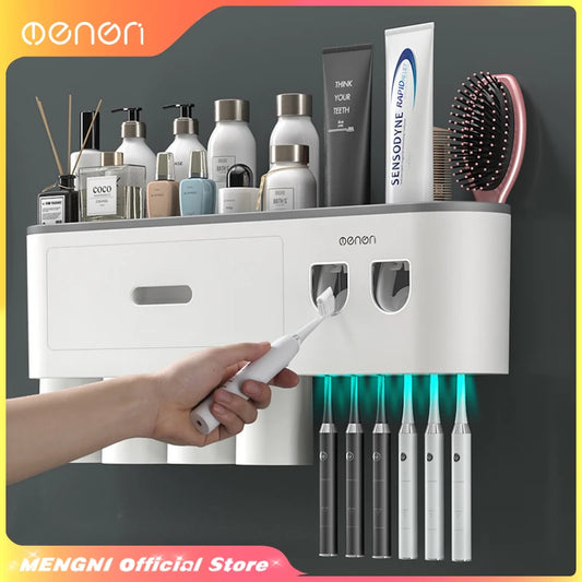 MENGNI Magnetic Wall Toothbrush Holder With Toothpaste Squeezer