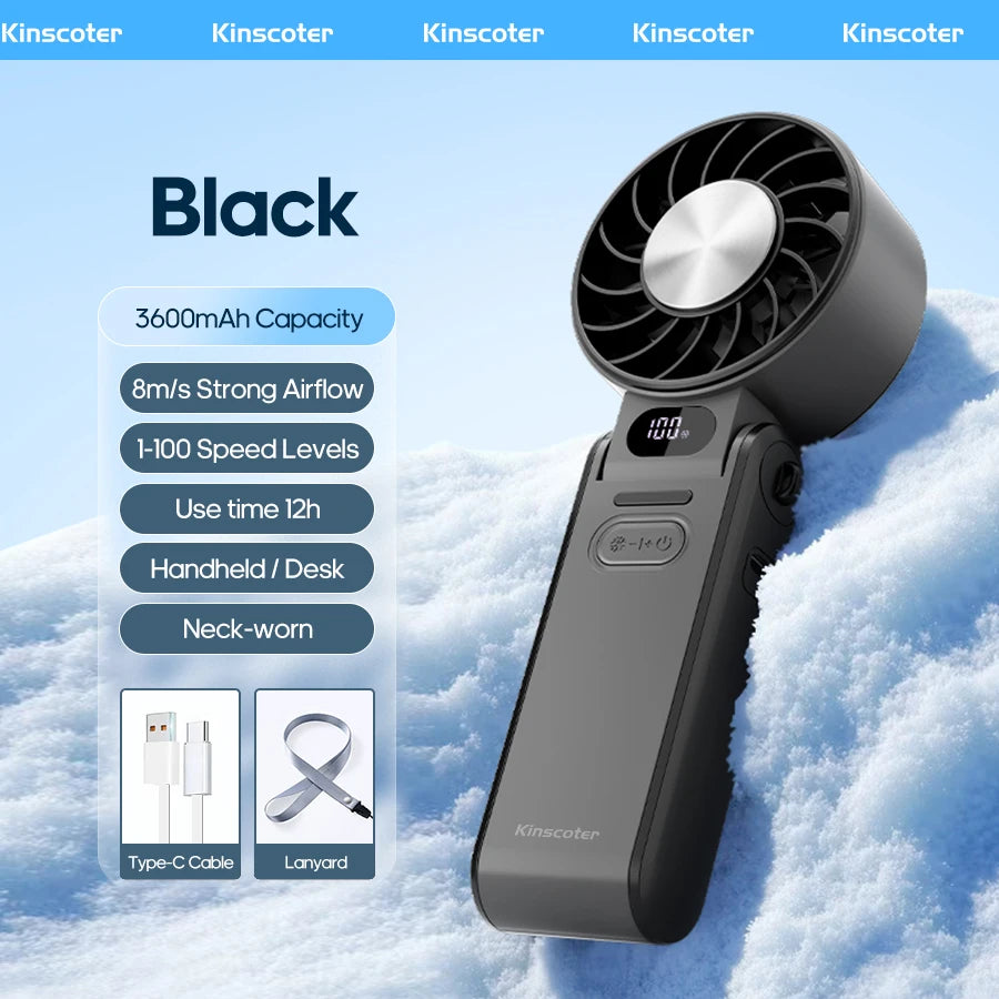 Kinscoter Handheld Fan, 100-Speed Cooling for Travel