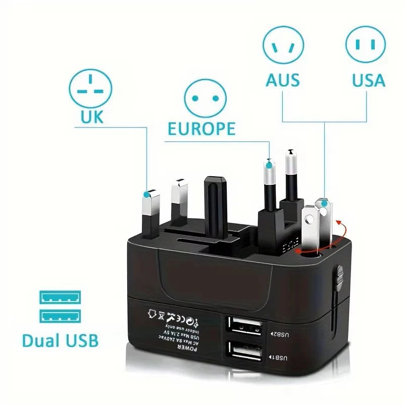 Universal Travel Adapter With Dual USB Ports For Travelers