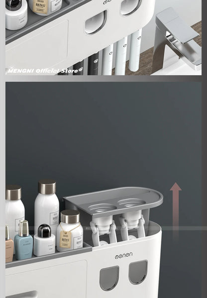 MENGNI Magnetic Wall Toothbrush Holder With Toothpaste Squeezer