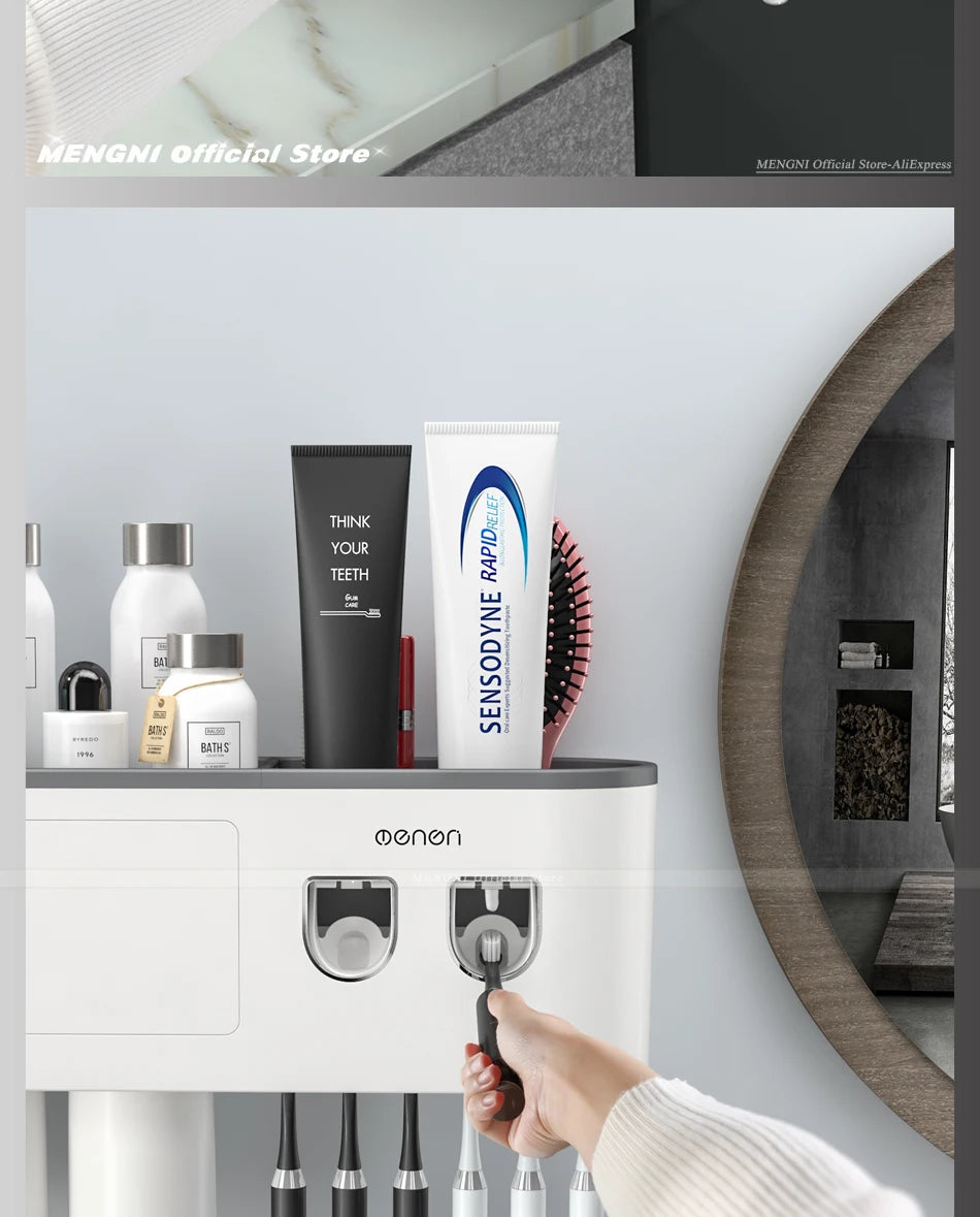MENGNI Magnetic Wall Toothbrush Holder With Toothpaste Squeezer