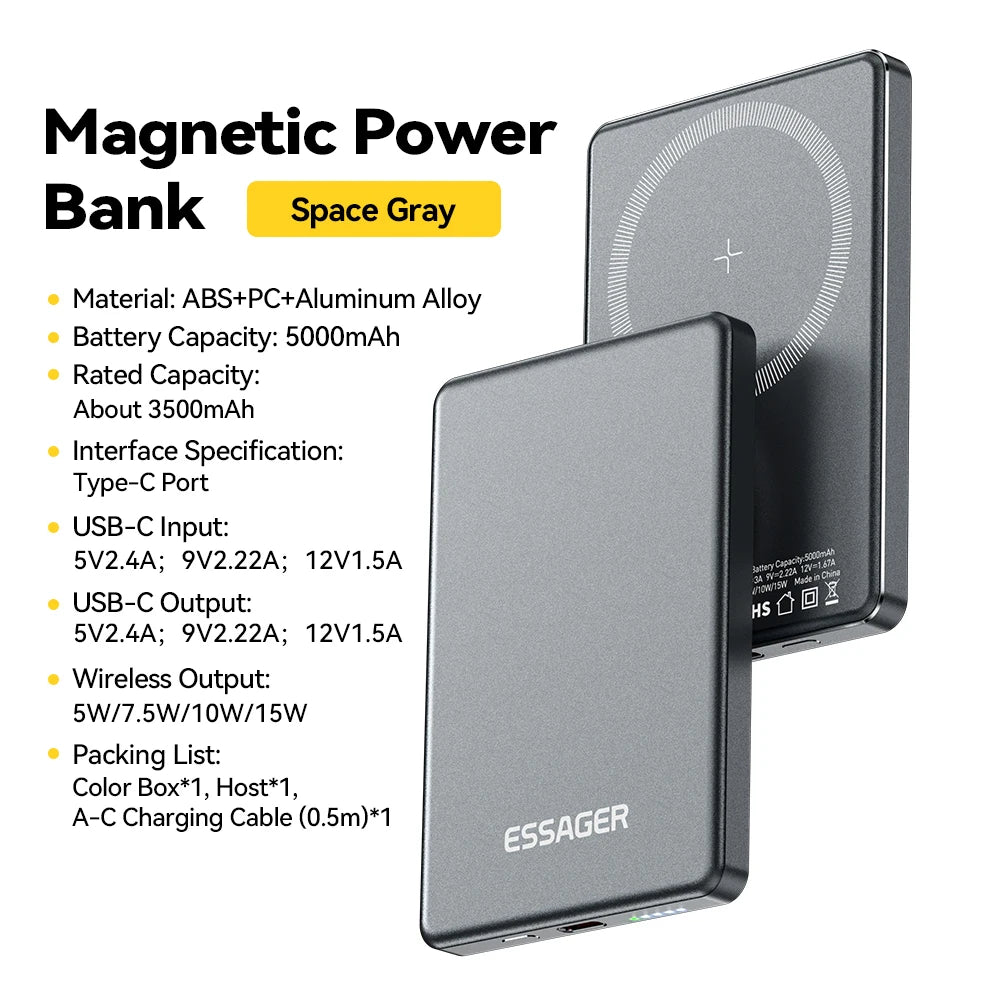 Essager Magnetic Wireless Power Bank 5000mAh 20W Fast Charging for iPhone
