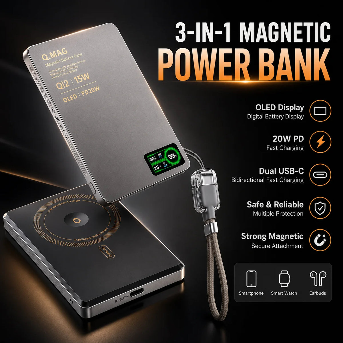CrownQu Fast Magnetic Wireless Power Bank for iPhone Users