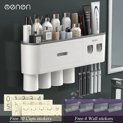 MENGNI Magnetic Wall Toothbrush Holder With Toothpaste Squeezer