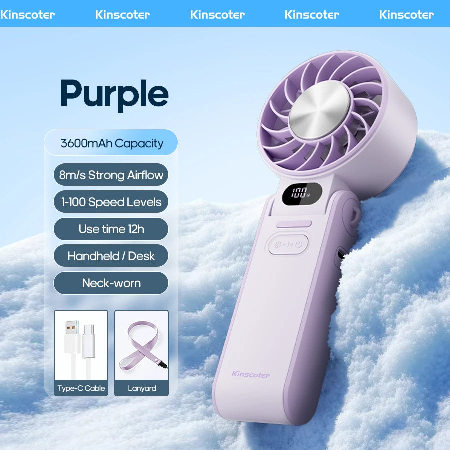 Kinscoter Handheld Fan, 100-Speed Cooling for Travel