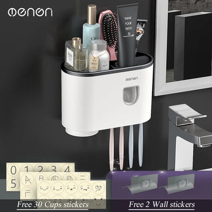 MENGNI Magnetic Wall Toothbrush Holder With Toothpaste Squeezer