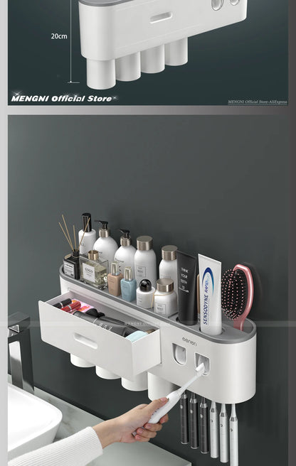 MENGNI Magnetic Wall Toothbrush Holder With Toothpaste Squeezer