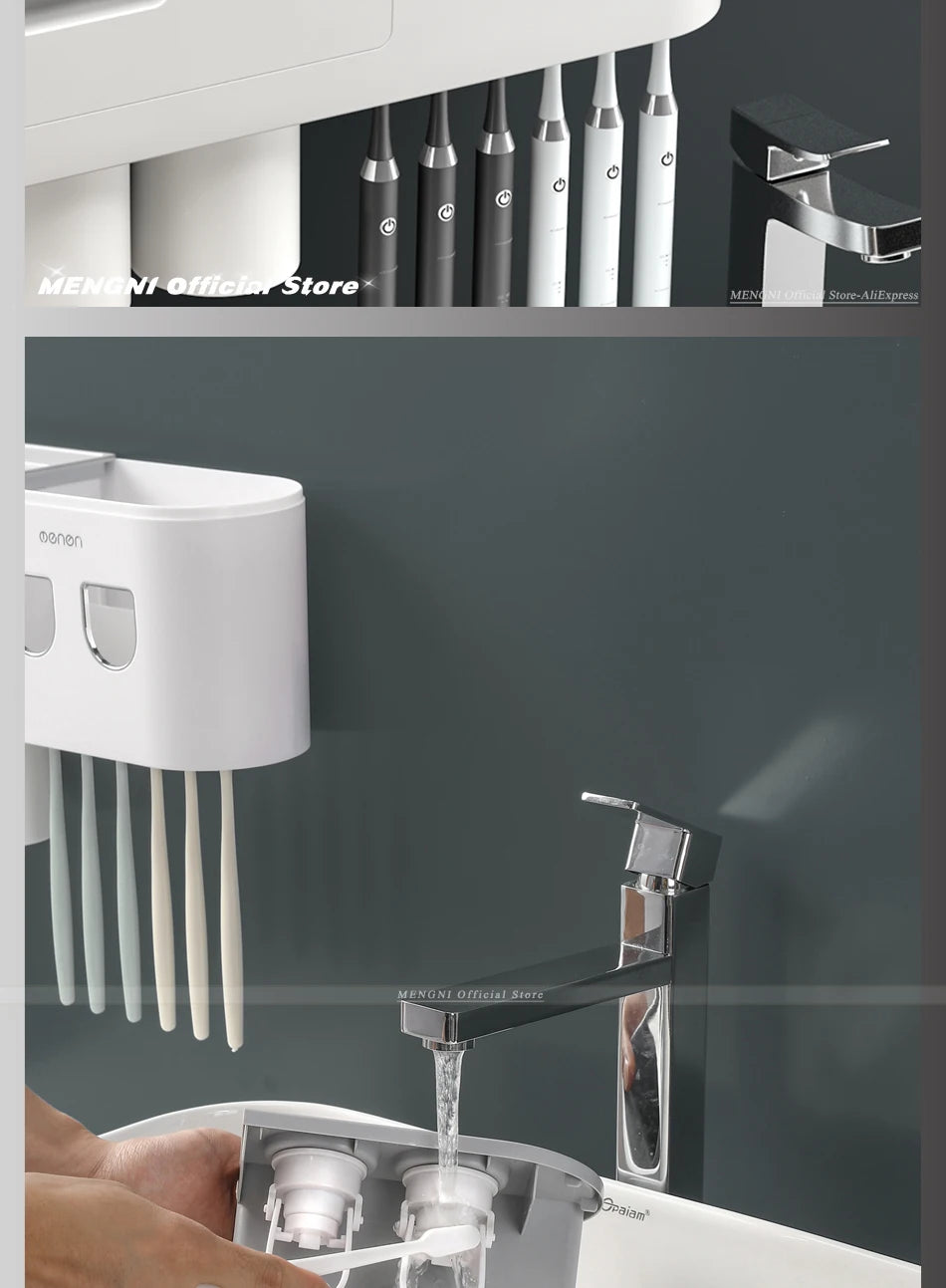 MENGNI Magnetic Wall Toothbrush Holder With Toothpaste Squeezer