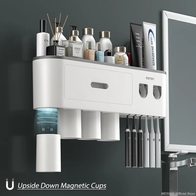 MENGNI Magnetic Wall Toothbrush Holder With Toothpaste Squeezer
