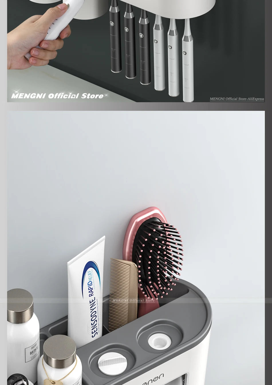 MENGNI Magnetic Wall Toothbrush Holder With Toothpaste Squeezer