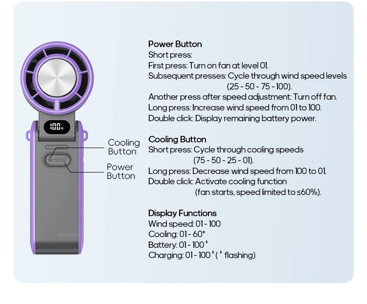 Kinscoter Handheld Fan, 100-Speed Cooling for Travel