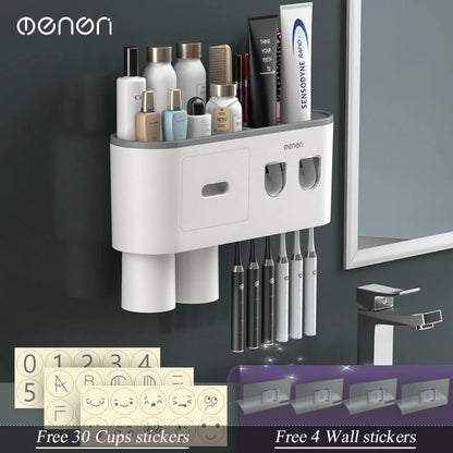 MENGNI Magnetic Wall Toothbrush Holder With Toothpaste Squeezer
