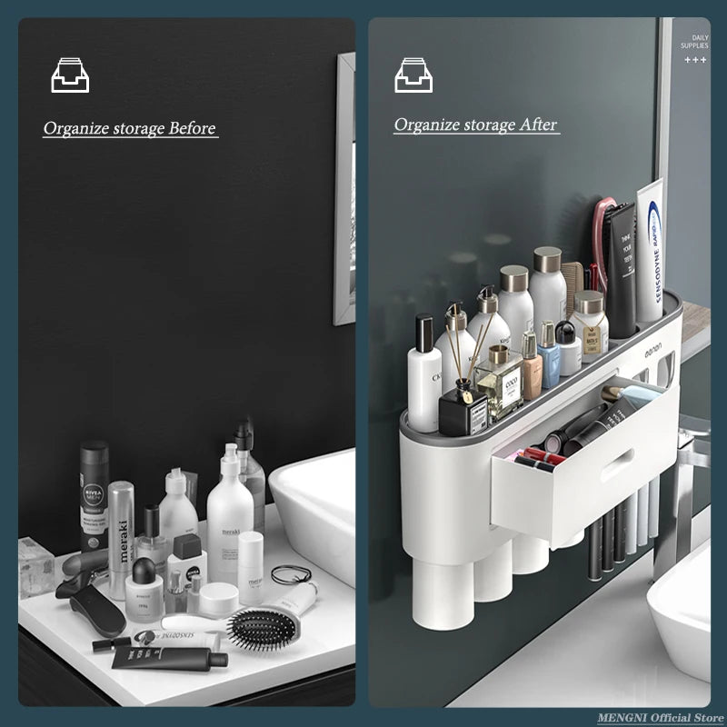 MENGNI Magnetic Wall Toothbrush Holder With Toothpaste Squeezer