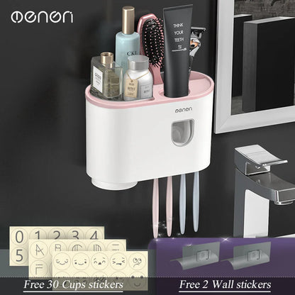 MENGNI Magnetic Wall Toothbrush Holder With Toothpaste Squeezer