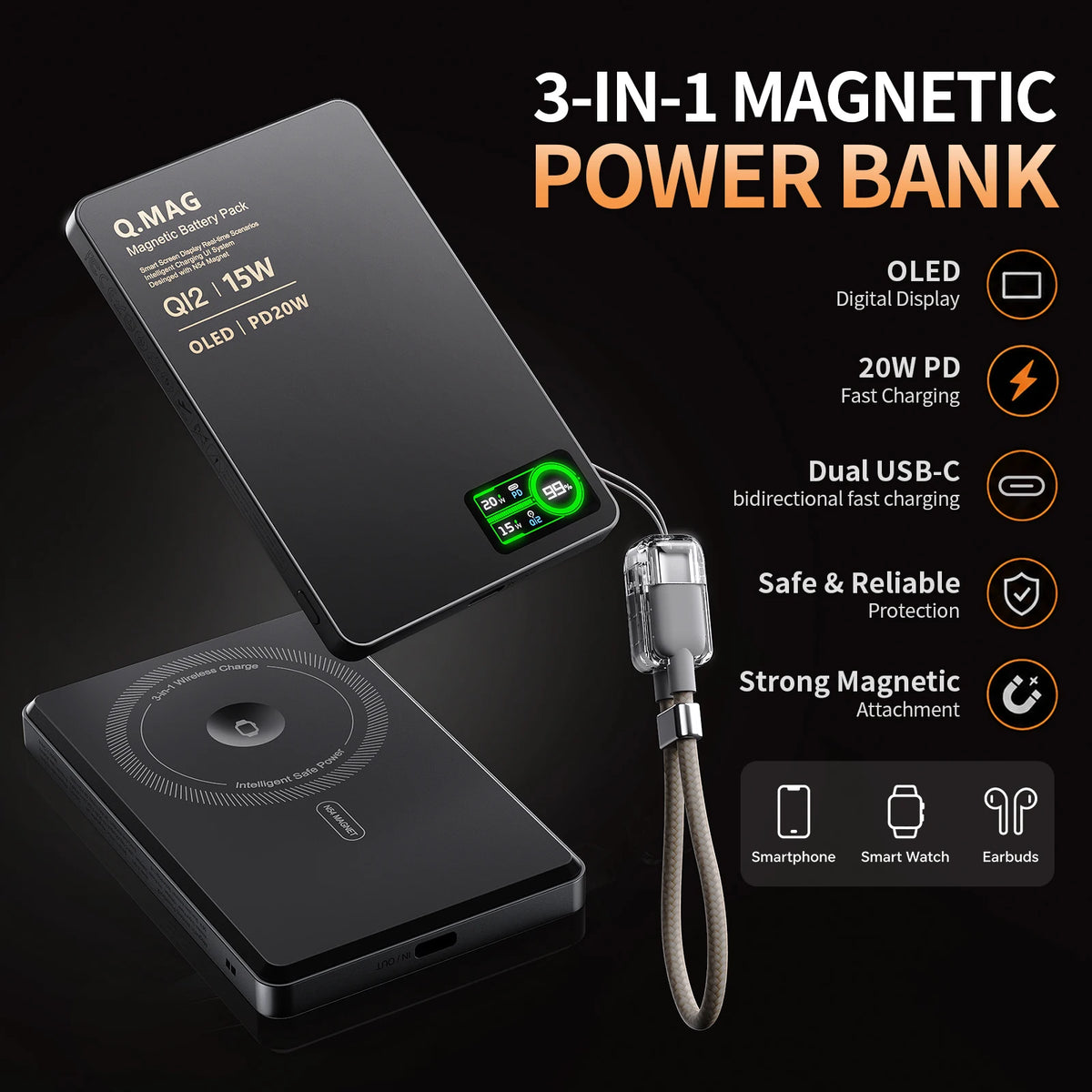 CrownQu Fast Magnetic Wireless Power Bank for iPhone Users