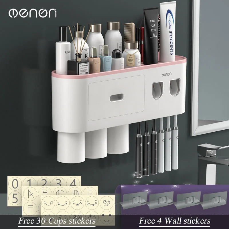 MENGNI Magnetic Wall Toothbrush Holder With Toothpaste Squeezer