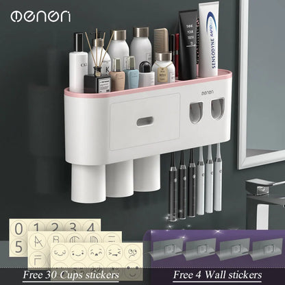 MENGNI Magnetic Wall Toothbrush Holder With Toothpaste Squeezer
