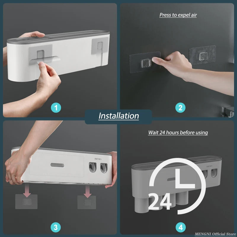 MENGNI Magnetic Wall Toothbrush Holder With Toothpaste Squeezer