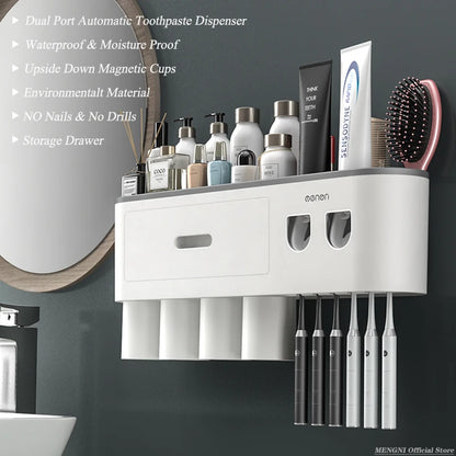 MENGNI Magnetic Wall Toothbrush Holder With Toothpaste Squeezer
