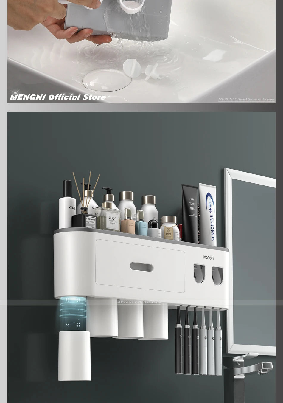 MENGNI Magnetic Wall Toothbrush Holder With Toothpaste Squeezer