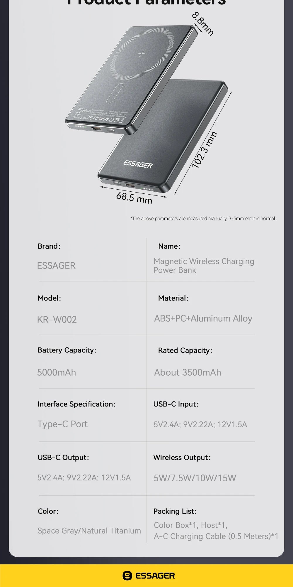 Essager Magnetic Wireless Power Bank 5000mAh 20W Fast Charging for iPhone