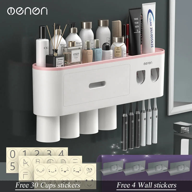 MENGNI Magnetic Wall Toothbrush Holder With Toothpaste Squeezer