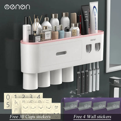 MENGNI Magnetic Wall Toothbrush Holder With Toothpaste Squeezer