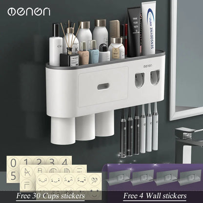 MENGNI Magnetic Wall Toothbrush Holder With Toothpaste Squeezer