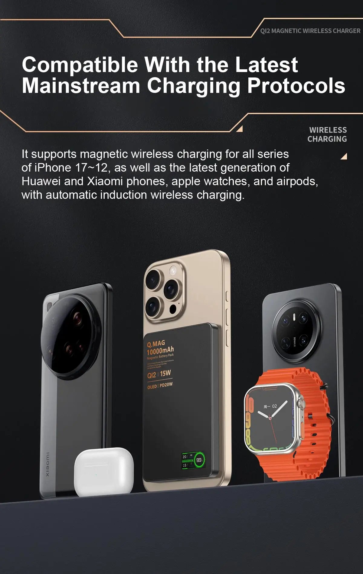CrownQu Fast Magnetic Wireless Power Bank for iPhone Users