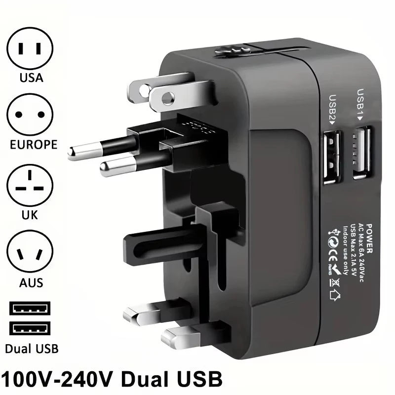 Universal Travel Adapter With Dual USB Ports For Travelers