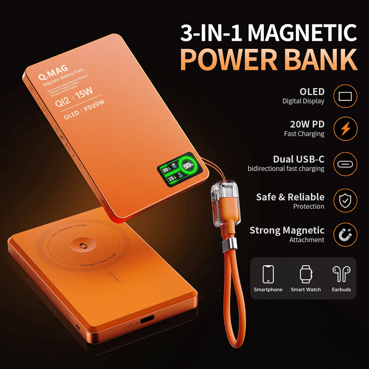 CrownQu Fast Magnetic Wireless Power Bank for iPhone Users